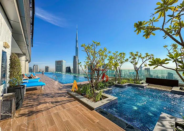 Best Burj Khalifa View Balcony Apartment With 64Th Floor Infinity Pool In Paramount Hotel Midtown