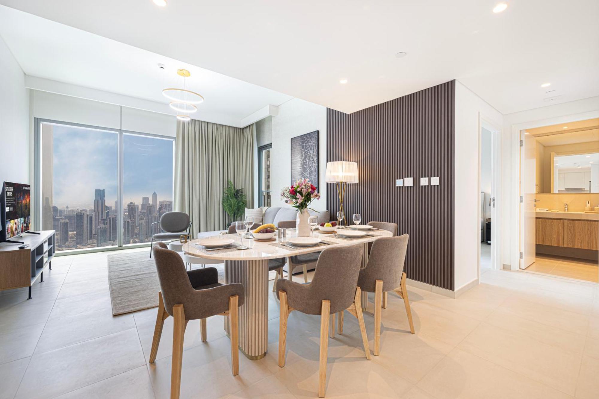 55th High Floor - 2 Bedroom With Full Burj Khalifa & Fountain View, Close To Dubail Mall - Downtown By Stayfinity Max 8 Guests *