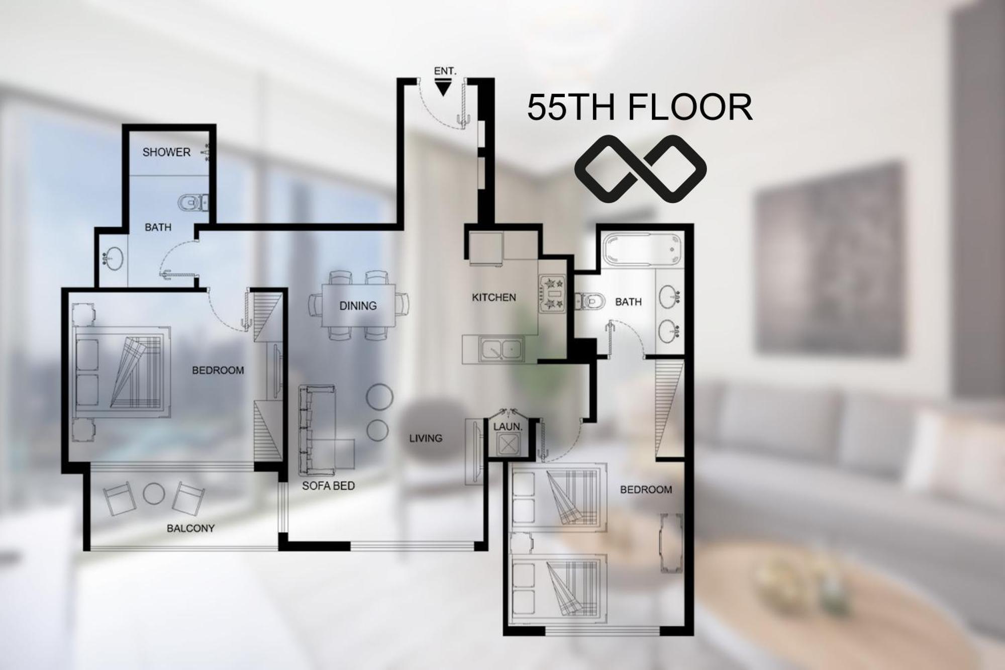 Apartment 55th High Floor - 2 Bedroom With Full Burj Khalifa & Fountain View, Close To Dubail Mall - Downtown By Stayfinity Max 8 Guests