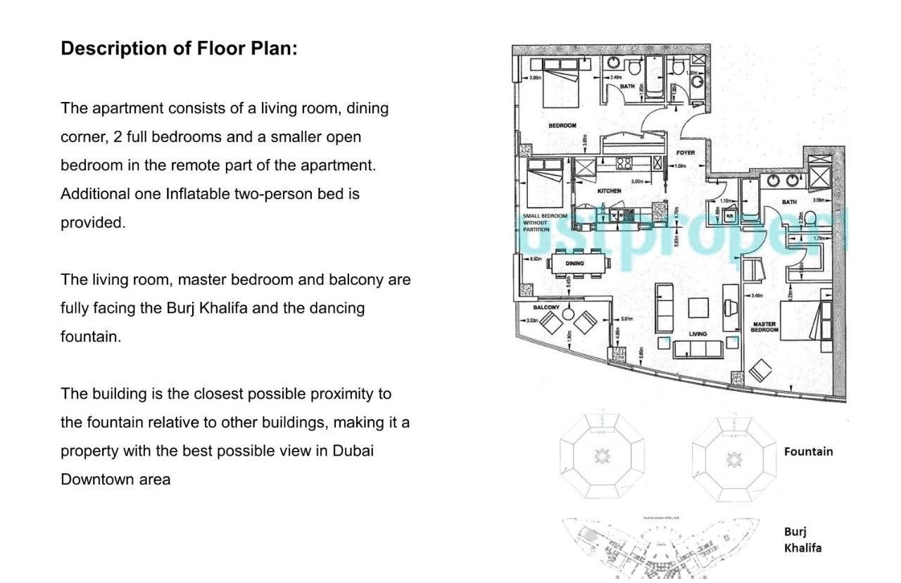 Daire Elite Royal - Full Burj Khalifa & Fountain View - Premier - 2 Bedrooms & 1 Open Bedroom Without Partition
