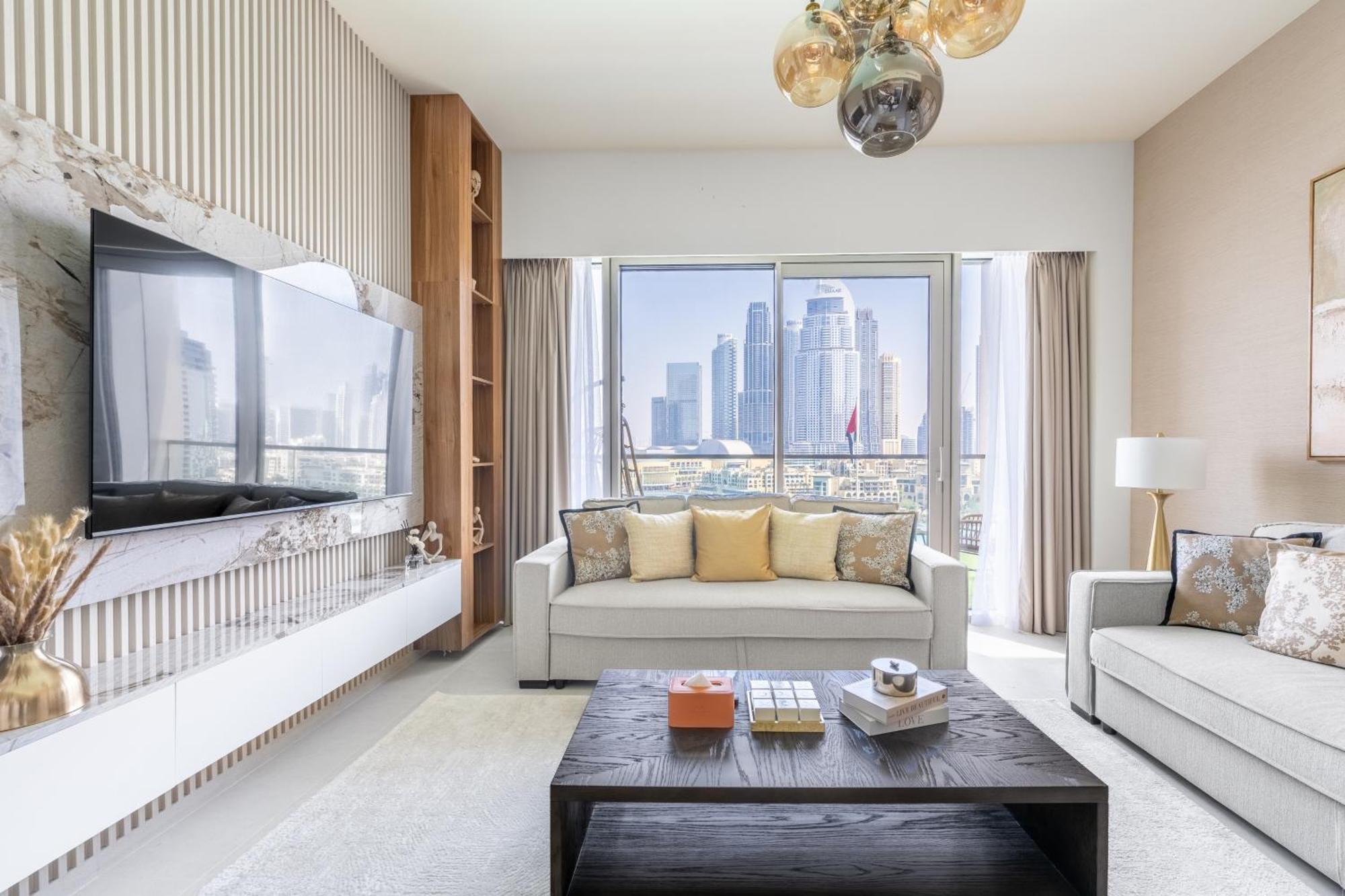 Apartment Hermes-style 2br, Full Burj Khalifa View - Infinity Pool - Full Fountain View