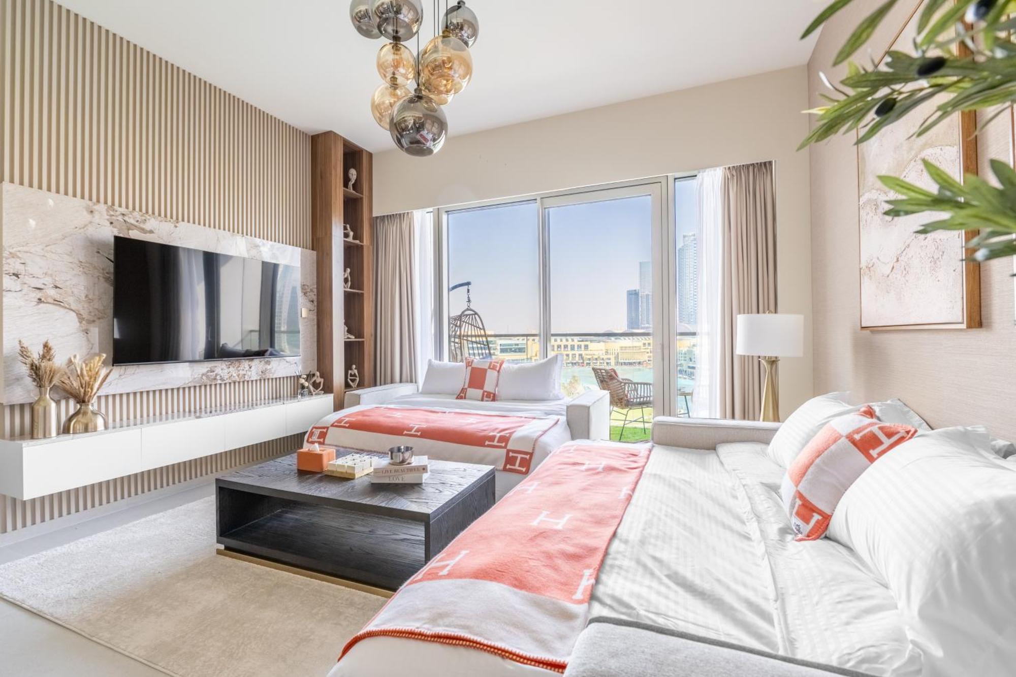 Apartment Hermes-style 2br, Full Burj Khalifa View - Infinity Pool - Full Fountain View Dubai