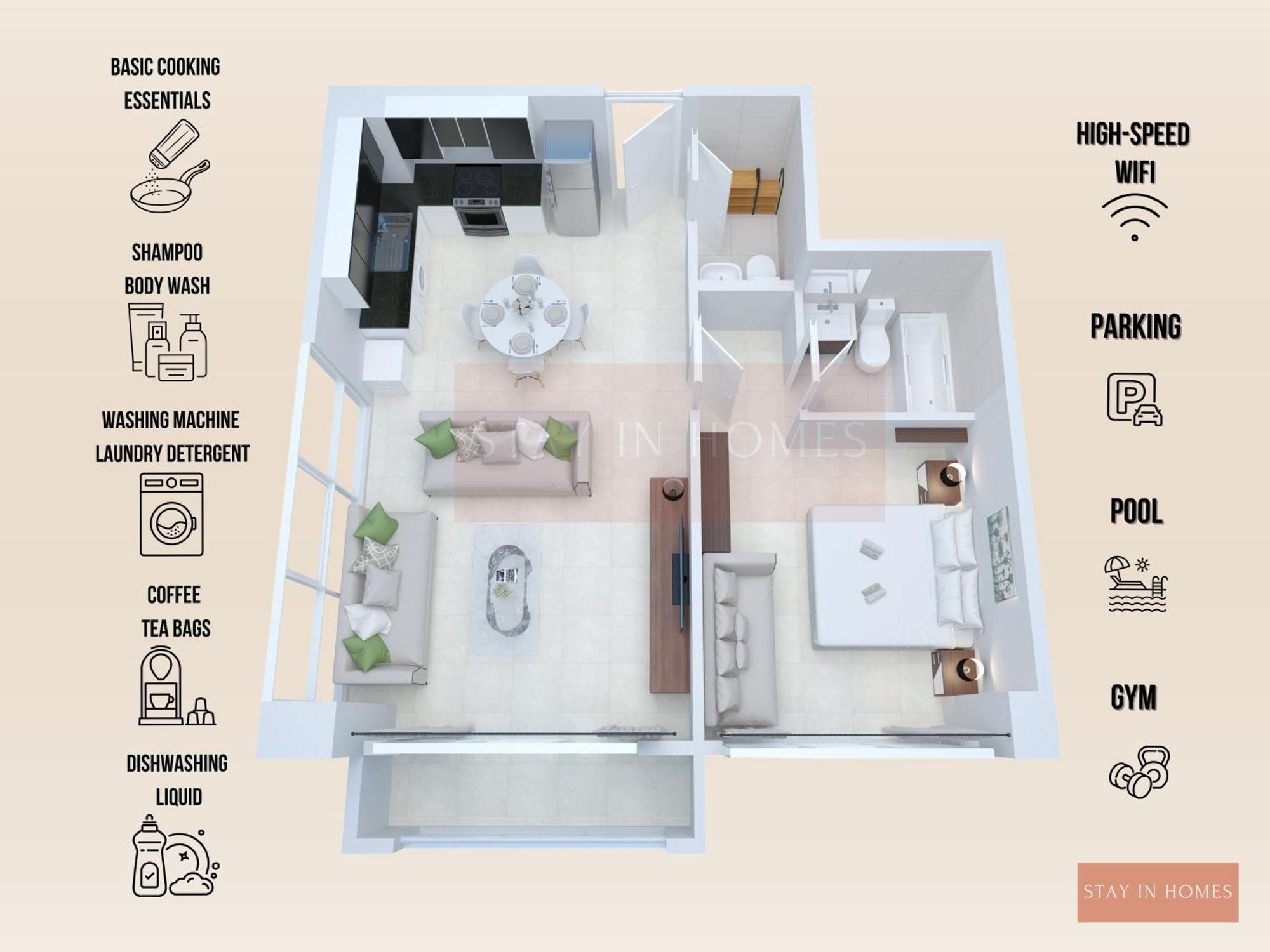 Apartment Business Bay By Stayinhomes - 10 Mins Burj Khalifa - 1bed - Parking - Pool - Gym *