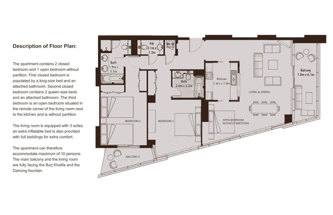 Elite Royal - Panoramic Full Burj Khalifa, Fountain & Skyline View - Imperial - 2 Bedrooms & 1 Open Bedroom Without Partition Dubai